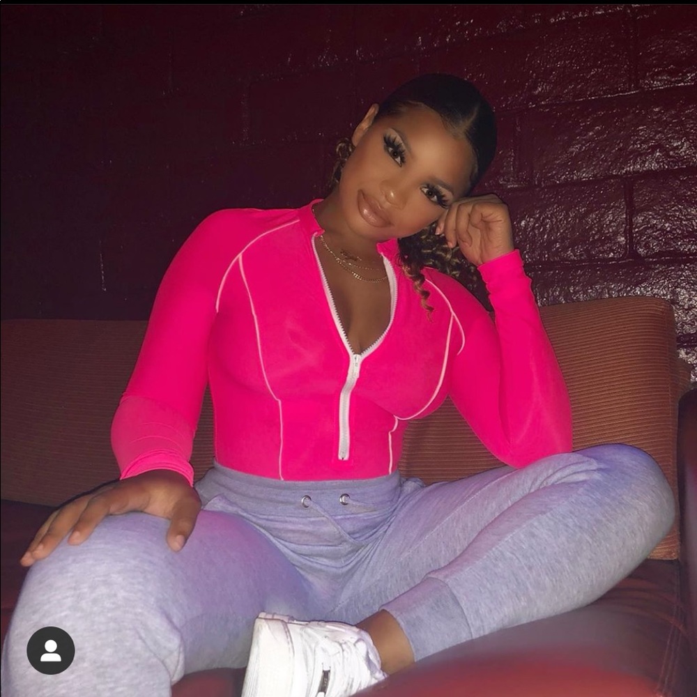 Neon pink bodysuit fashion nova